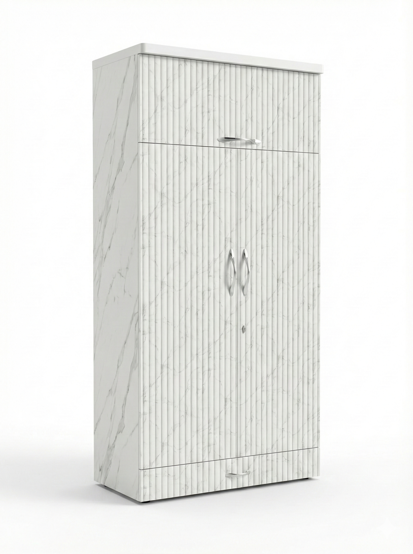 Premium White Marble Finish 2-Door Wardrobe
