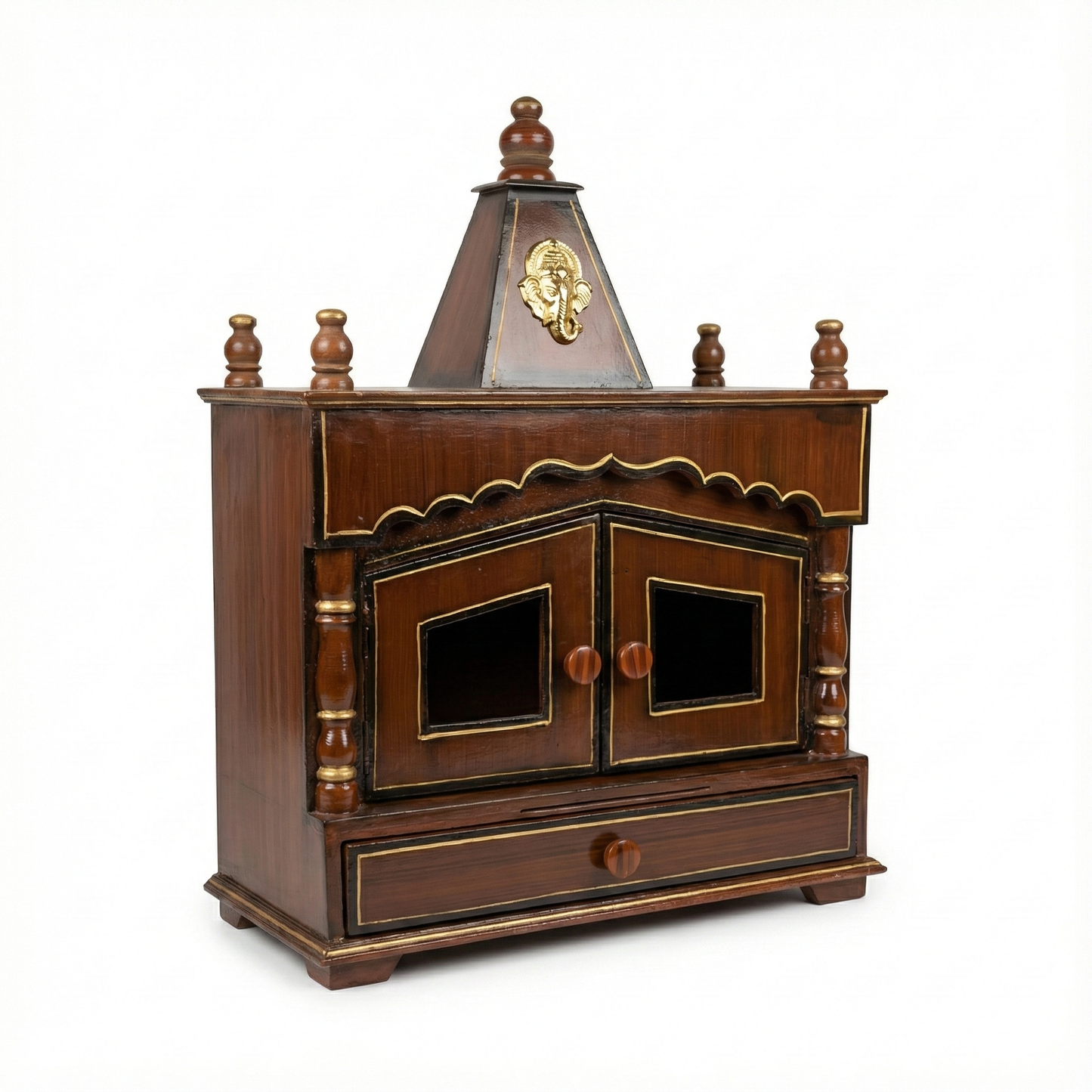 Compact Teak Finish Wooden Pooja Shelf