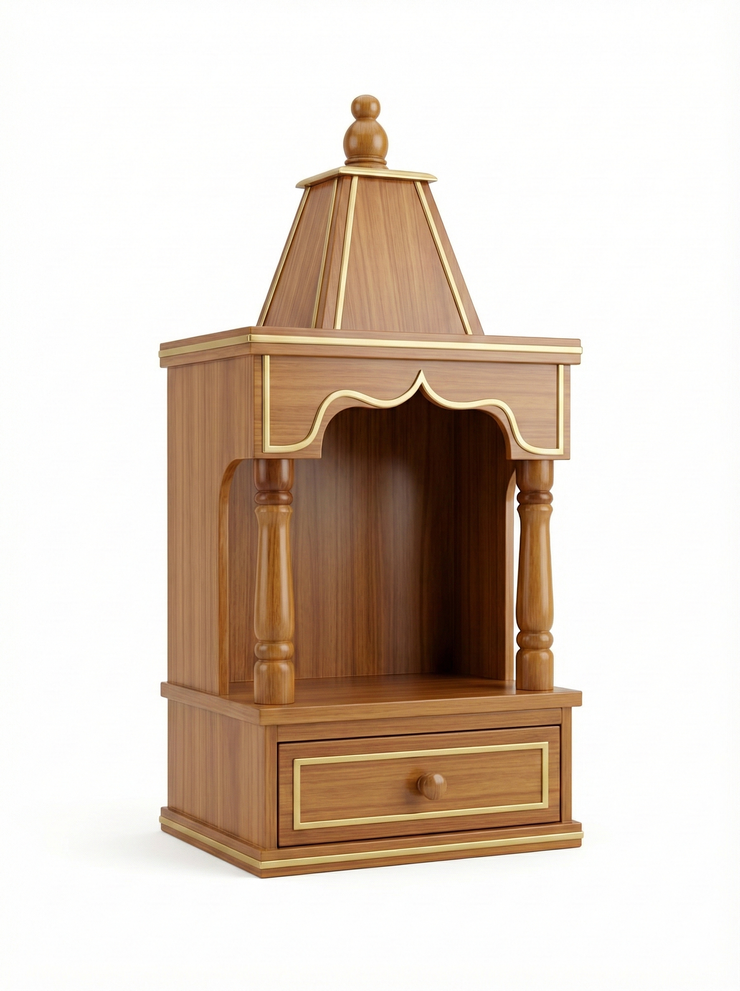 Handcrafted Teak Finish Pillar Mandir