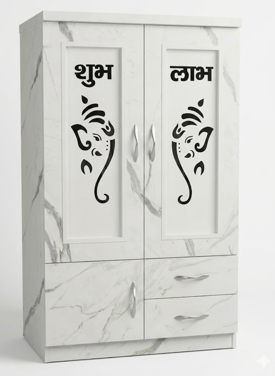 Grand White Marble Pooja Mandir with Drawers