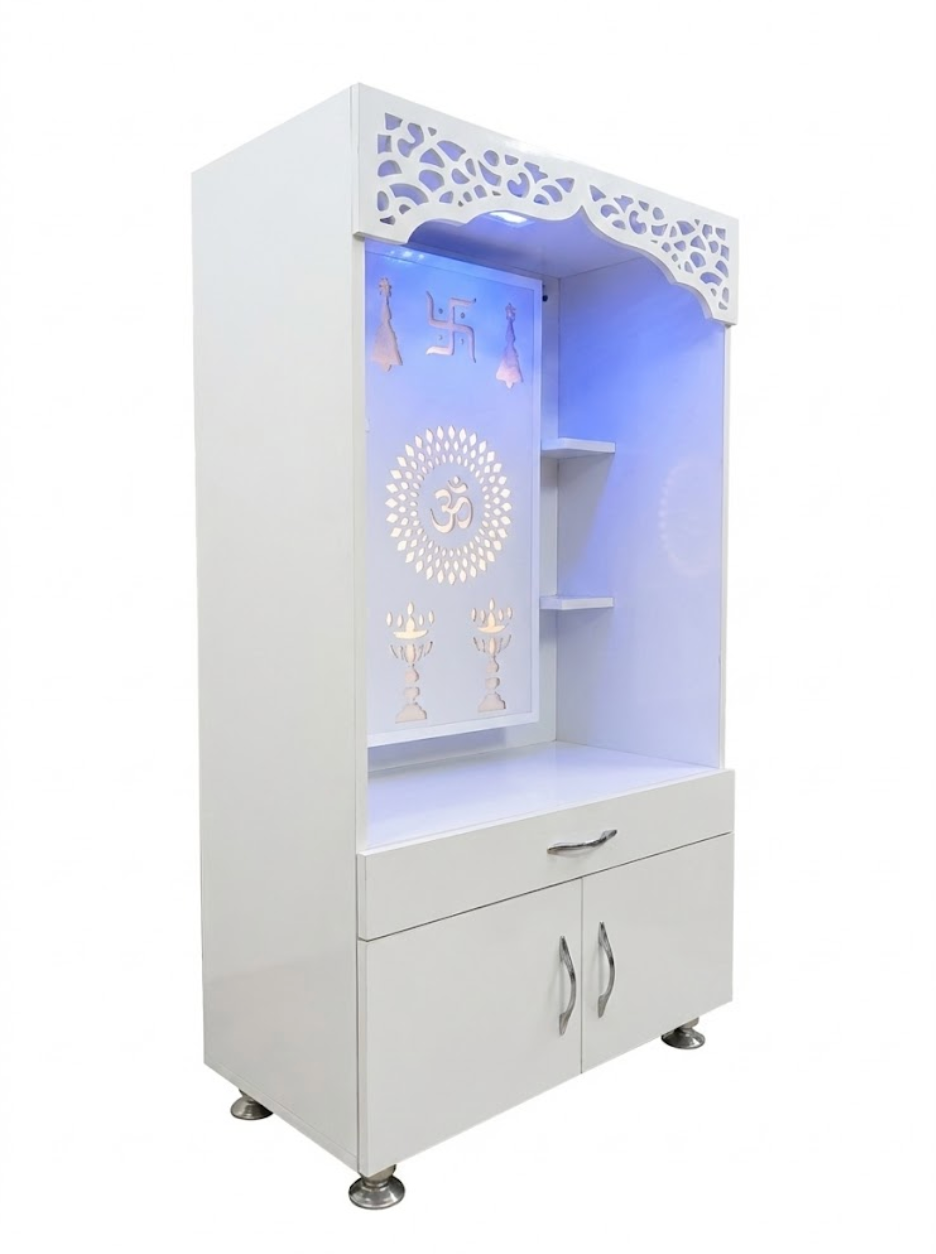 Modern Backlit Corian-Style Mandir/Temple with LED