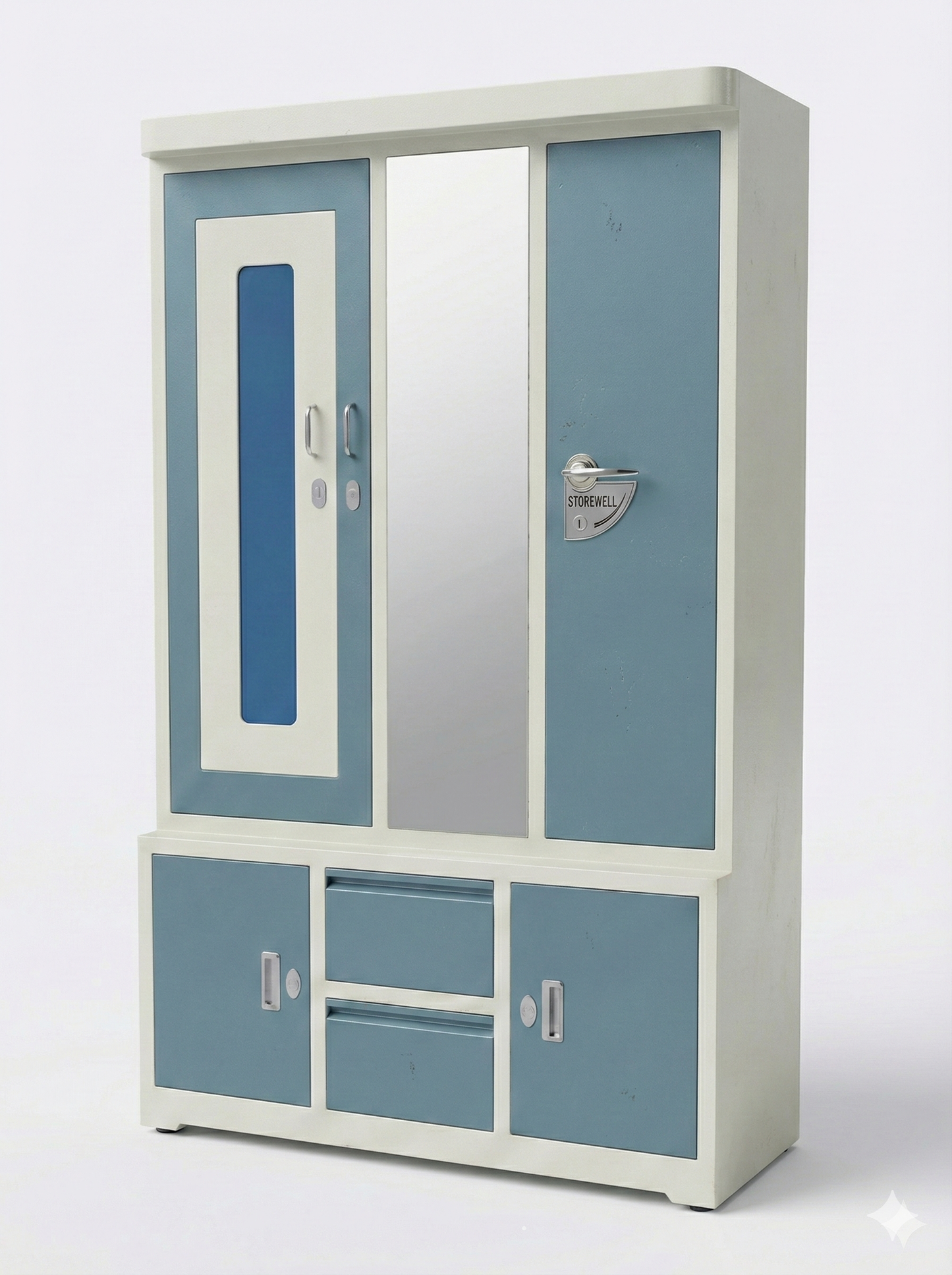 Royal Blue Printed Metal Almirah with Mirror