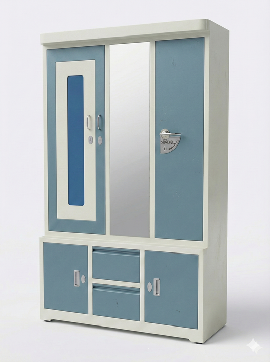 Royal Blue Printed Metal Almirah with Mirror