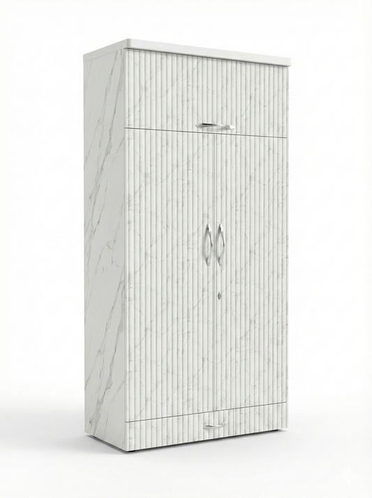 Premium White Marble Finish 2-Door Wardrobe