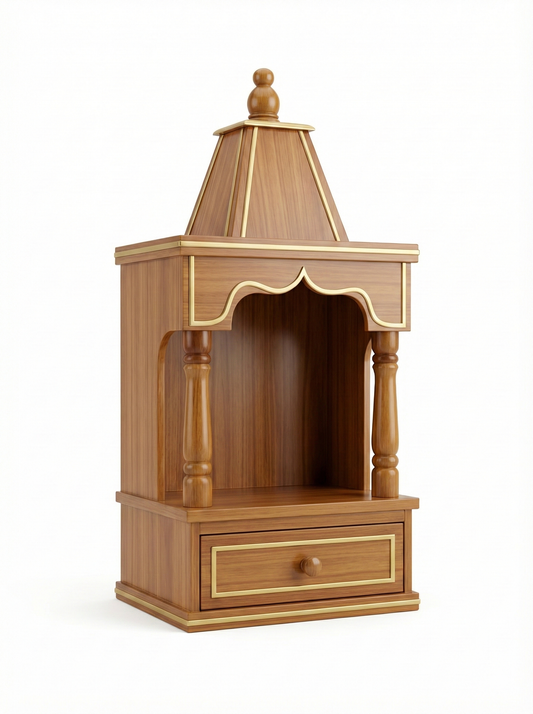 Handcrafted Teak Finish Pillar Mandir