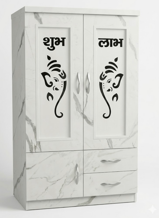 Grand White Marble Pooja Mandir with Drawers