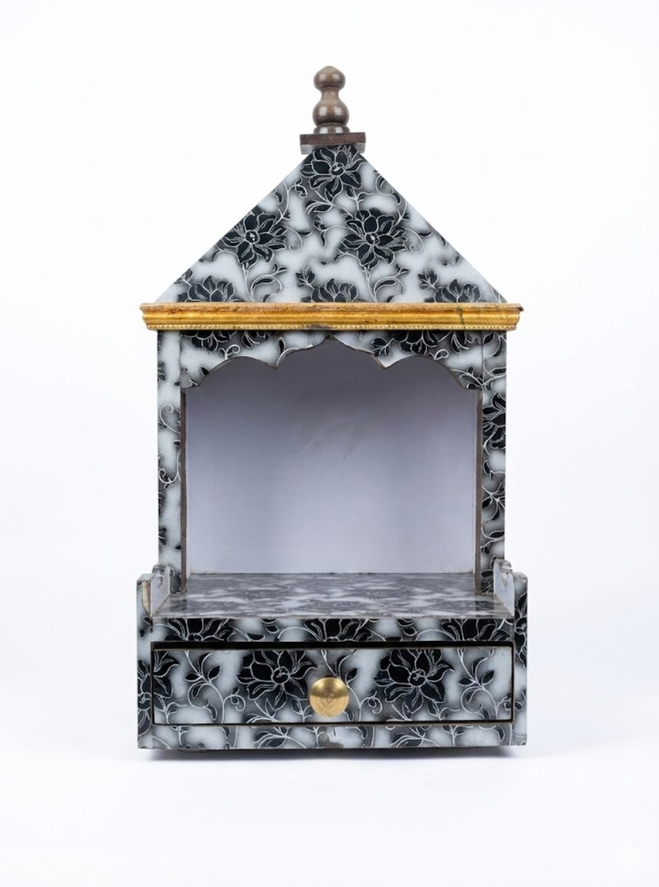 Elegant Black Marble Finish Home Temple