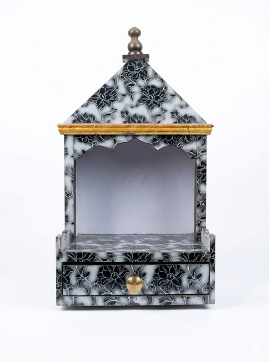 Elegant Black Marble Finish Home Temple