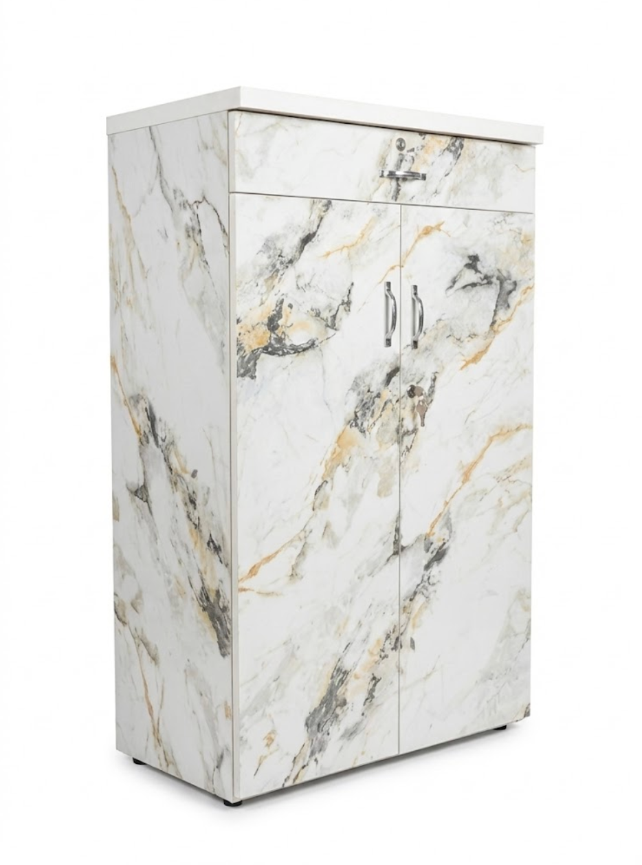 Compact White Marble Finish Utility Cupboard