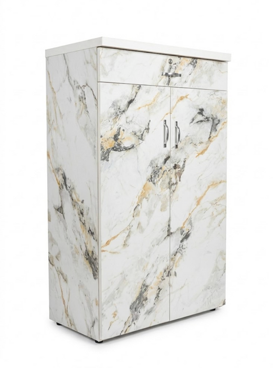 Compact White Marble Finish Utility Cupboard