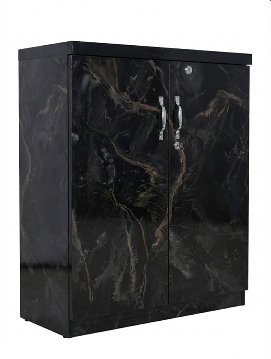 Glossy Black Marble Finish Storage Cabinet